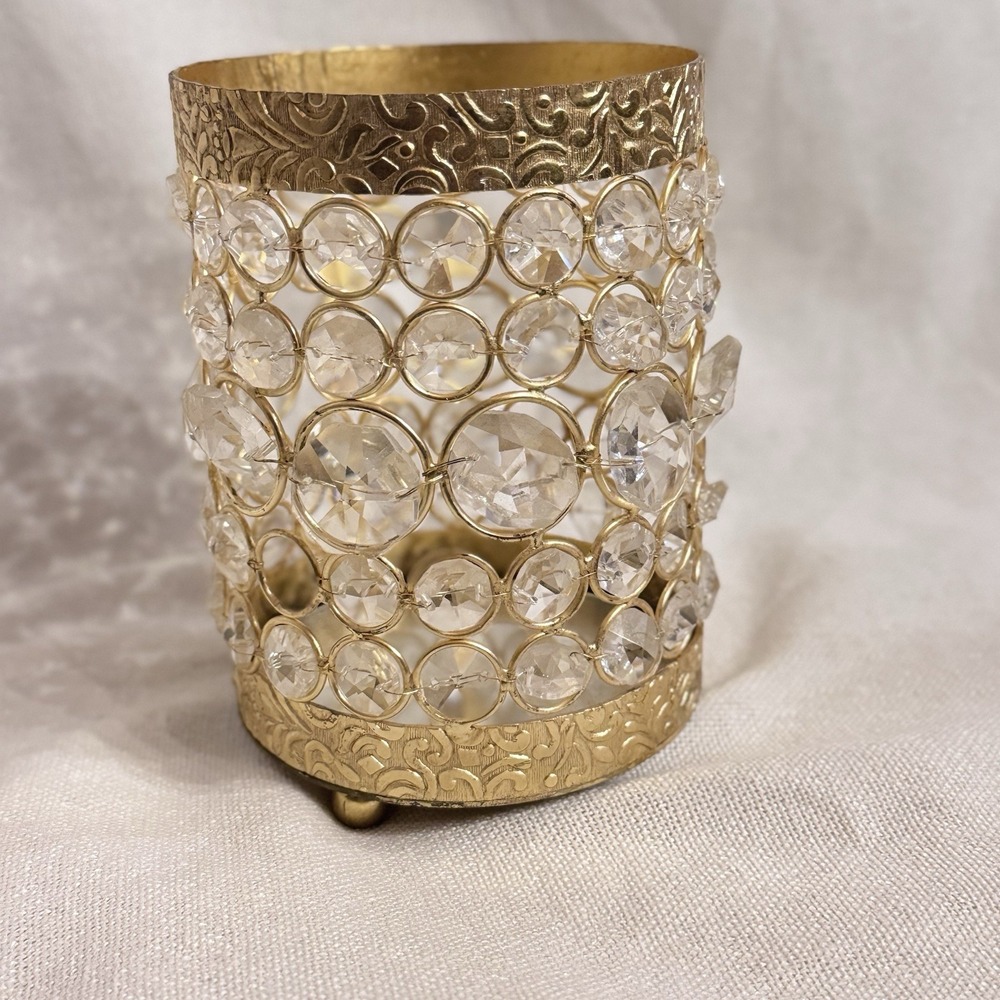 Nanette Lepore Crystal Candle Holder Vase Gold Tone Glam‎ Decor Maximalist Glitz